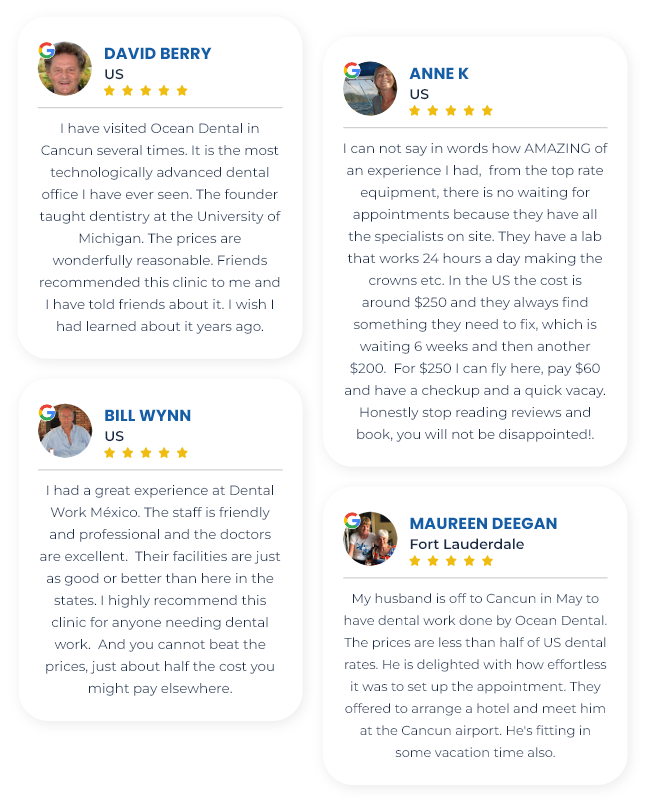 compilation of Cancun Dental Specialists google reviews