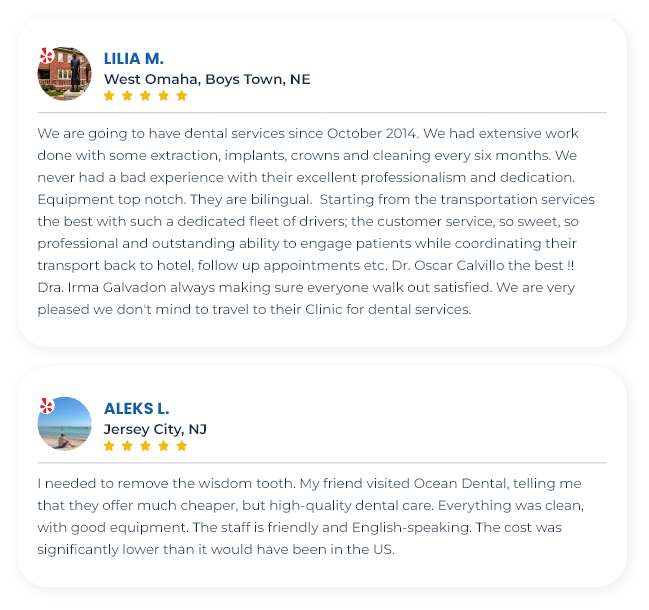 compilation of Cancun Dental Specialists yelp reviews